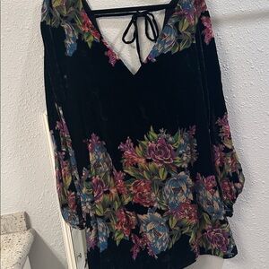 Free People Black velvet floral mini dress Mischa